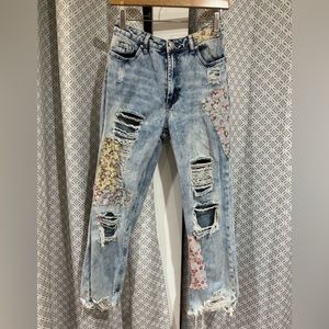 Distressed Floral Patch Jeans